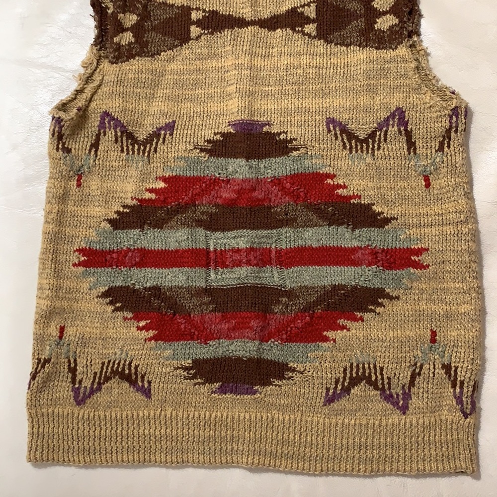 Ralph Lauren Tan Southwestern V-Neck Knit Vest with Red & Olive Motif - Picture 10 of 10